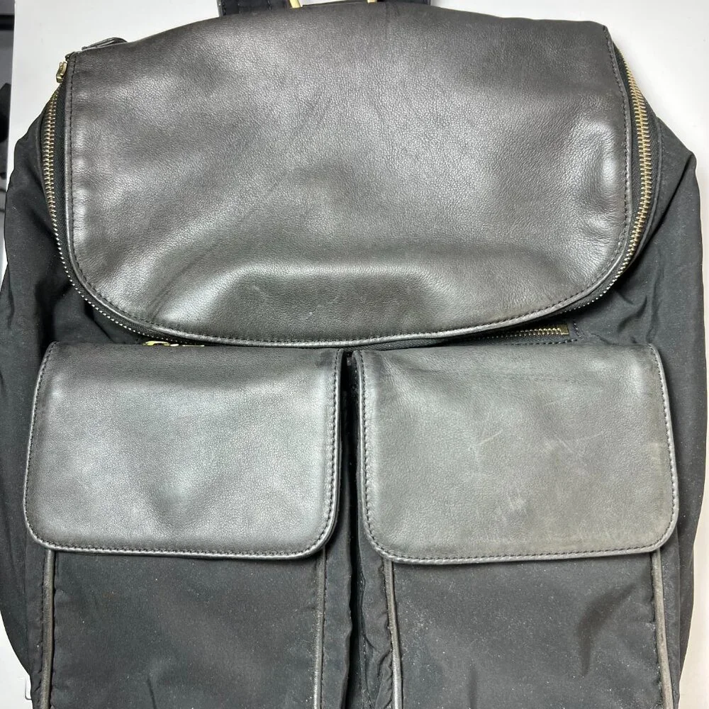 JOHNNY FARAH Black Leather/Nylon Backpack with Gold metal‎ Hardware